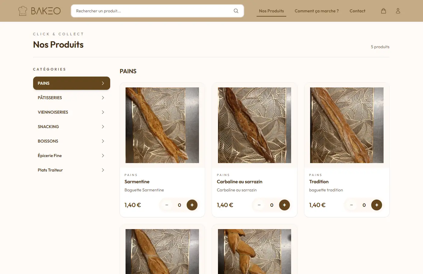 Aperçu de l’interface Bakeo